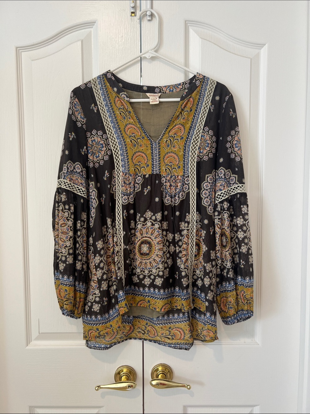 Sundance Boho Peasant Blouse - Black Floral Print